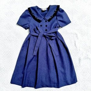 Blue Bonnie Jean Kids Size 6 Tweed Holiday Dress With Bow And Velvet Details